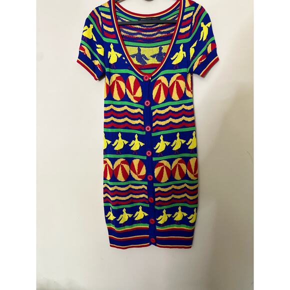Marc by Marc Jacobs Dress Womens Size 4 Y2K Short Sleeve Mini Sweater Multi - Picture 6 of 8